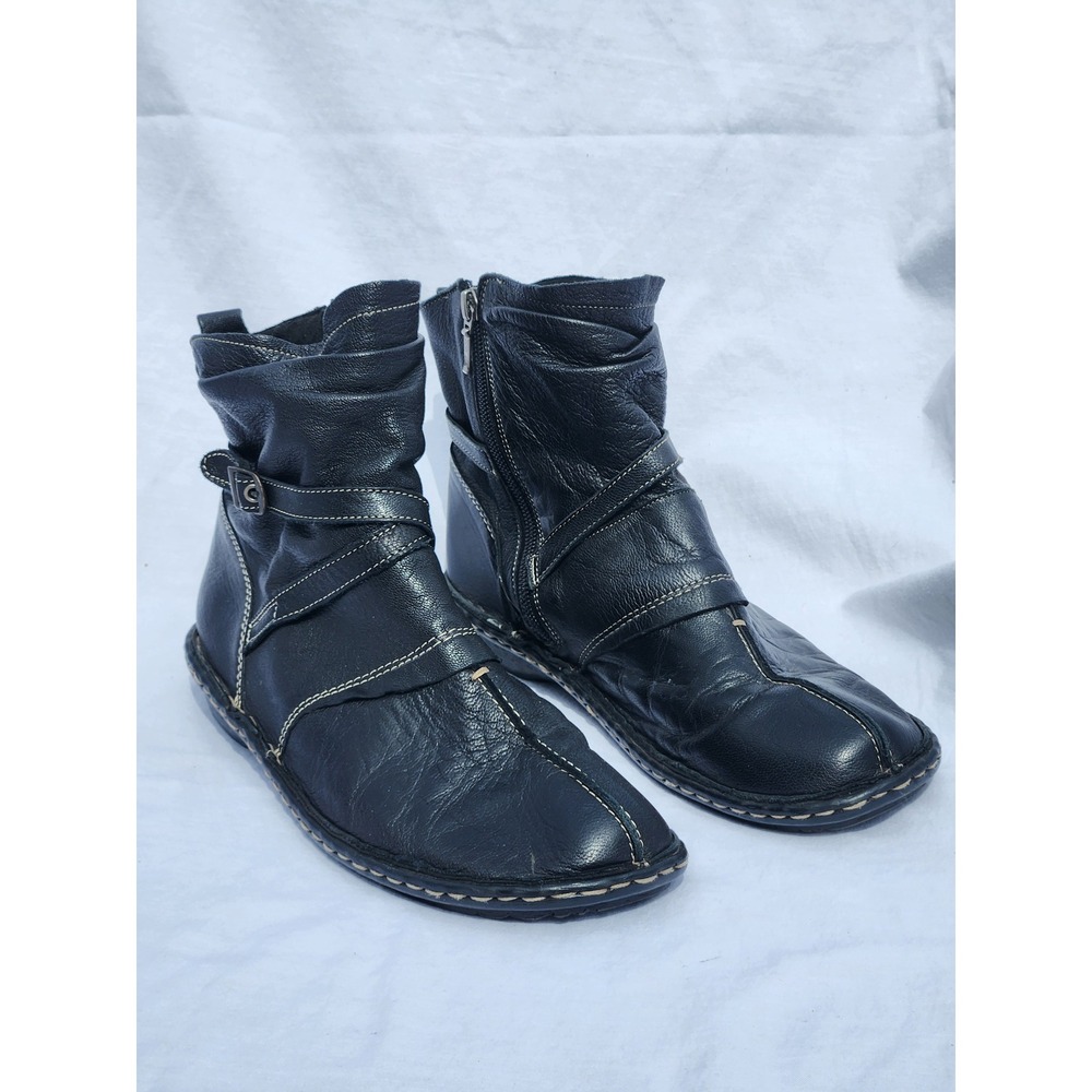 Soul of Africa Womens Black Leather Slouchy Ankle Boots Buckle Zipper Size 9